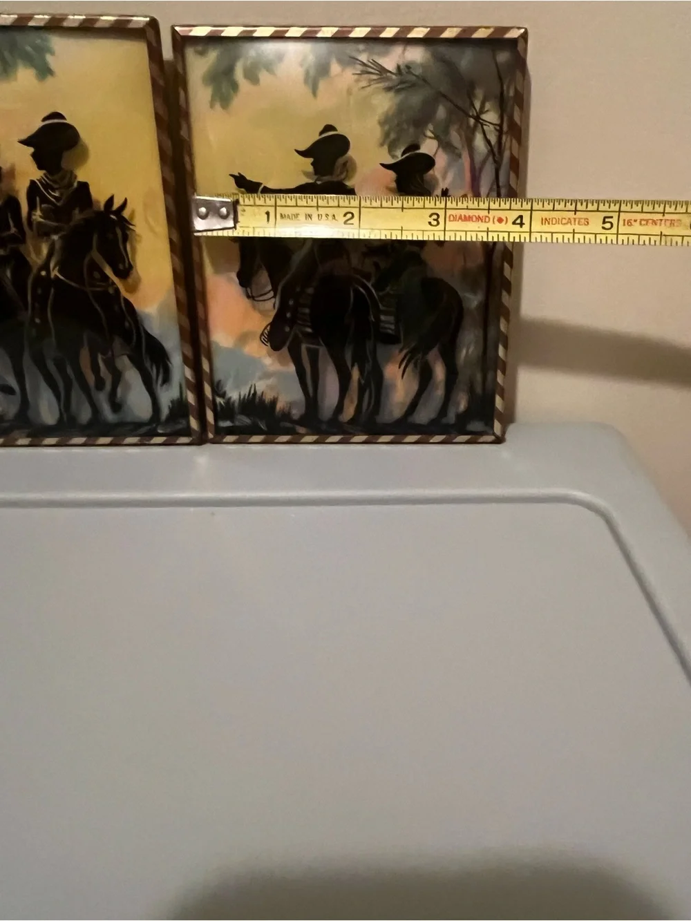 Set of 2 Vintage Hanging Picture Frames Western Cowboy Silhouette 4x5 Portrait